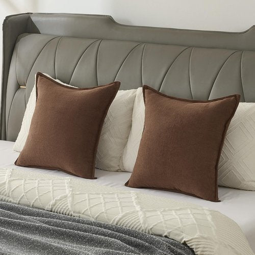 FUTEI Brown Chenille Throw Pillow Covers 18x18 Inch Set of 2,Edges Double-Stitched Cushion Cases,Modern Home Decor for Couch Living Room
