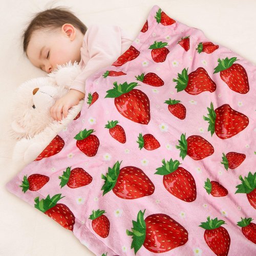 Strawberry Baby Blanket for Boys Girls Soft Fleece Minky Blanket with Dotted Backing Double Layer Newborn Toddler Blankie for Nursery Stroller Crib Gift to Son Nephew Grandson 26.5 * 40 Inches