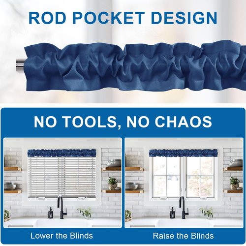 XWZO Sleeve Topper with Top Bottom Ruffle Sleeves Valances Home Décor Window Treatment Bedroom Nursery Kitchen Window Curtain Header, 58" x 5",1 Piece, Plain-Navy