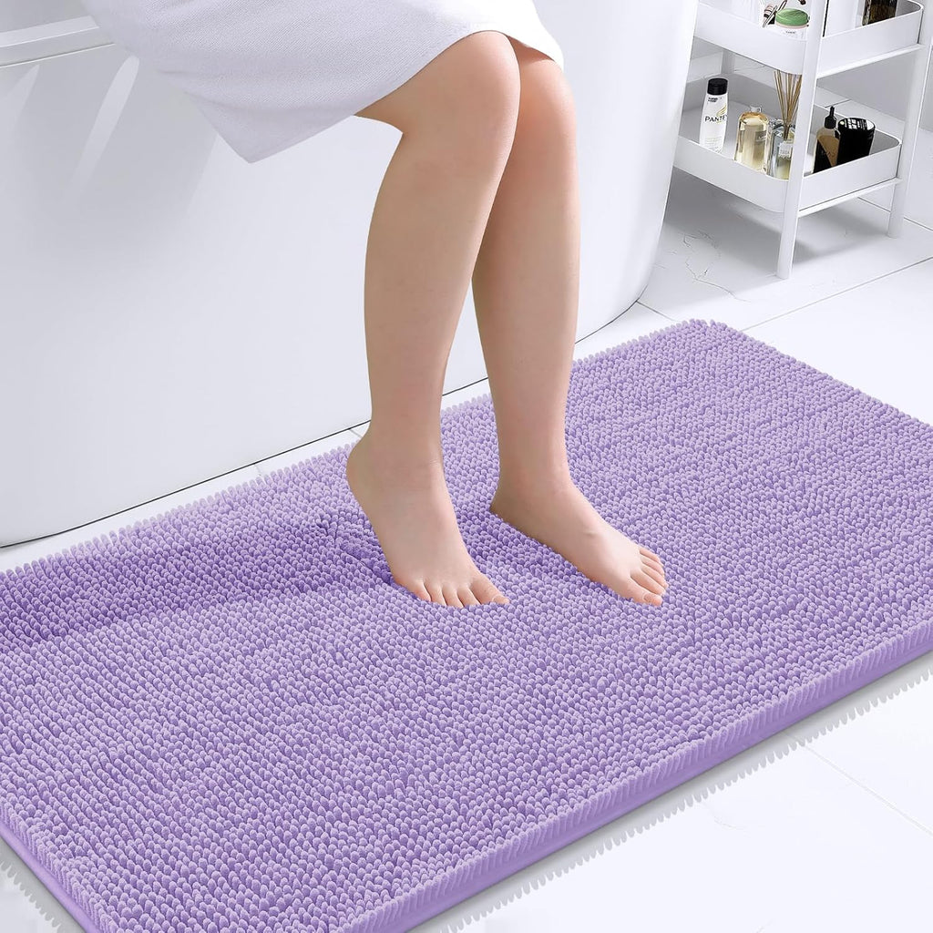 OLANLY Bathroom Runner Rugs - Soft Absorbent Chenille Bath Mat with Rubber Backing | 44x24, Lavender