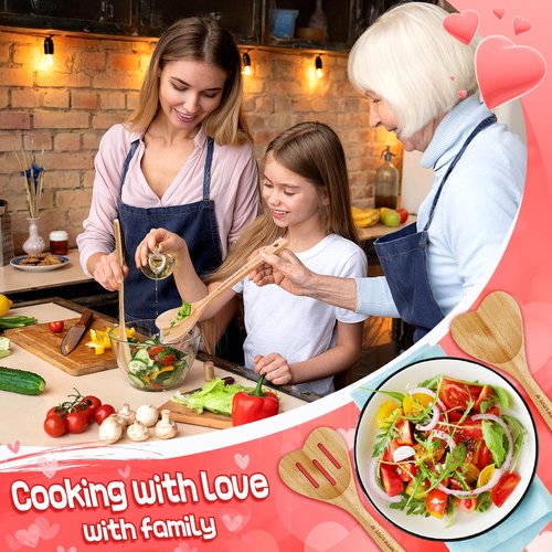 Bamboo Heart Shaped Spoon for Cooking - Wooden Cook with Love Spoon Kitchen Utensils, Valentines Mother's Day Gifts for Grandma Mom Couple Wife Hostesses House Warming, 2Pcs