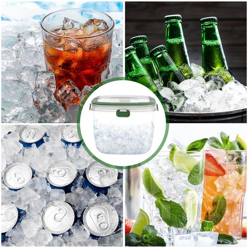 Abizarch 5L Portable Ice Cube Storage Bin, Clear Ice Bucket for Freezer with Lid & Tong for Outdoor Camping, Plastic Refrigerator Ice Cube Trays Storage Bin for Whiskey Wine Cocktail Party