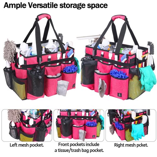 Timoxi Extra large Rolling Cleaning caddy bag Built-in Hard Support Board,Cleaning Cart with Detachable Trolley, Housekeeping Cleaning caddy with Adjustable Shoulder Strap and Multiple Storage Pockets