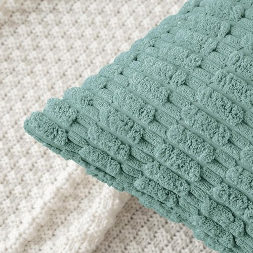 MIULEE Corduroy Decorative Throw Pillow Covers - Soft Boho Striped Design | 20x20 Inch Teal Green for Modern Farmhouse Decor