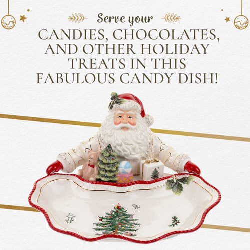 Spode Christmas Tree Gold Collection Figural Santa Dish, 12.25-Inch Holiday Décor Candy Bowl - Fine Earthenware with 22-Karat Gold Accents, Christmas Mantel Decoration & Holiday Tableware