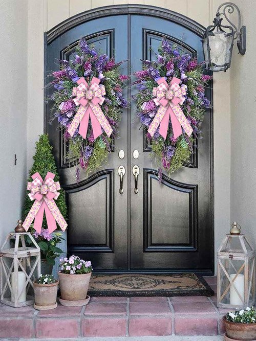 Estivaux Large Spring Flowers Wreath Bows - Pink Burlap Butterfly Design for Weddings & Parties