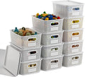 White Plastic Storage Baskets - 12 Pack Stackable Bins with Lids for Organizing | Cute Decorative Storage