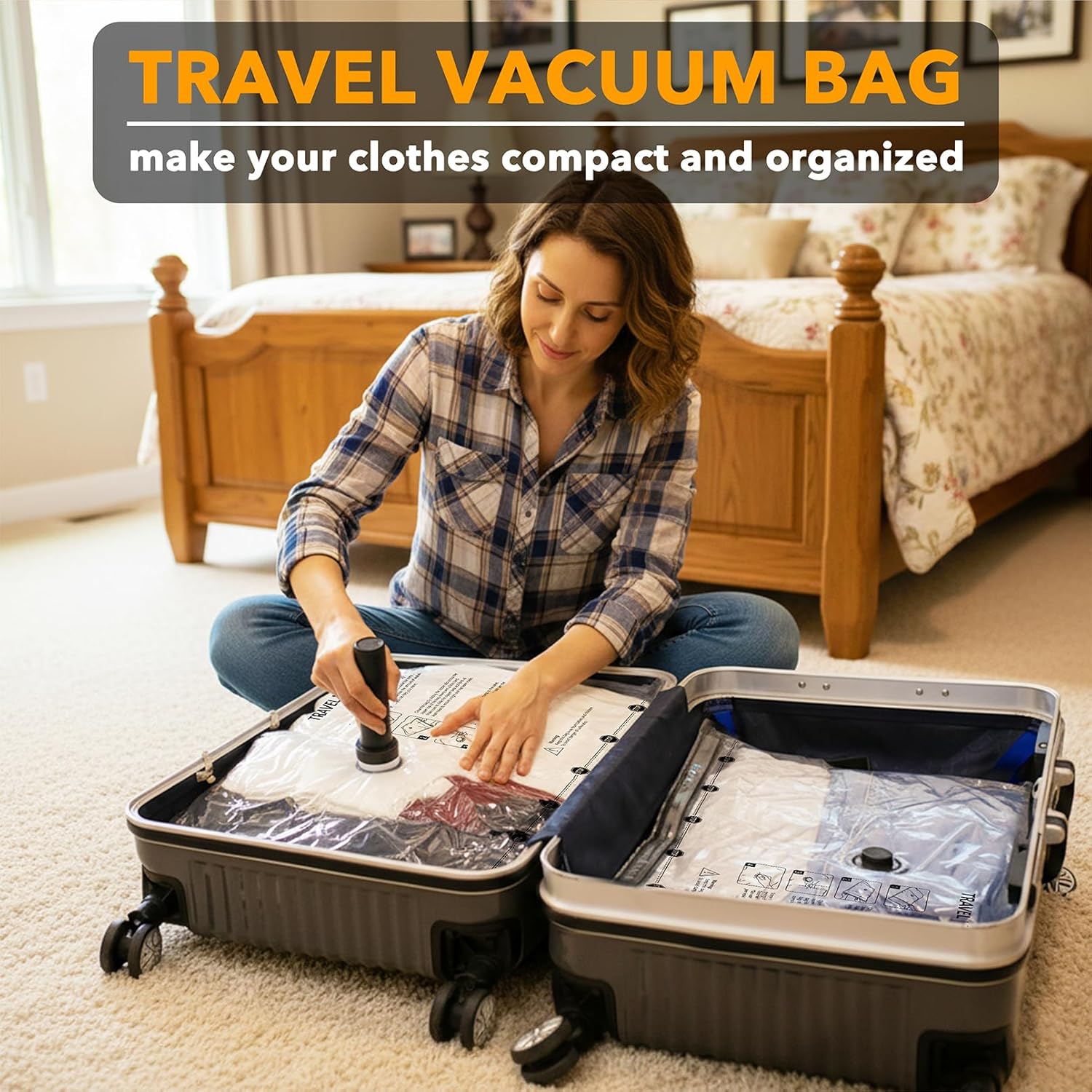 SpaceAid Travel Vacuum Bags - 18 Pack Compression Bags with Electric Pump for Luggage & Clothing