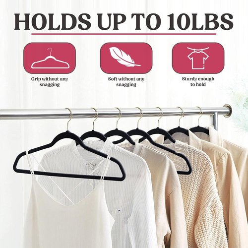 LDC Black Velvet Hangers - Premium Non-Slip Clothes Hangers with 360° Swivel Hook | 50 Pack - Black