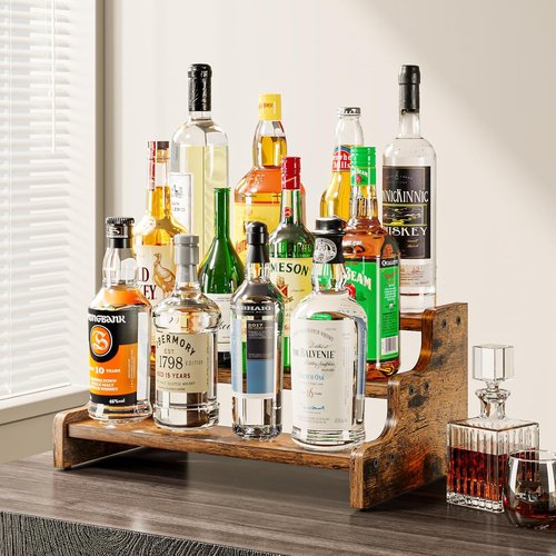 KLM 3-Tier Spice Rack - 13.8 Inch Wood Step Shelf for Kitchen Pantry & Bathroom Organization