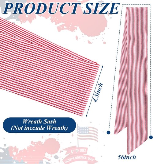 Hahafelt Patriotic Wreath Sashes - American Flag Design, 56 x 4.5 Inch Red & White Stripes for July 4th Decor