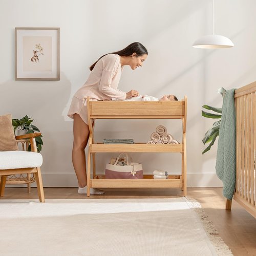 Comfy Cubs Baby Changing Table - Sturdy Wood Design with Two Open Shelves for Infant Essentials - Natural Finish