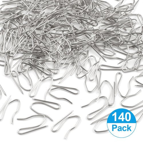 MOWPOG 140 PCS Metal Curtain Hooks for Drapes, 1.2 in Rustproof Drapery Pins for Pinch Pleat Curtain, S-Shaped Pin-On Hook for Window, Door, Shower, RV Curtains