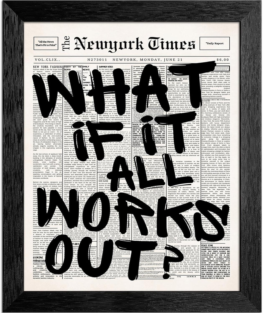 Skiennix 16x20 Inch Black Frame - "What If It All Works Out" Canvas Wall Art | Inspirational Motivational Decor