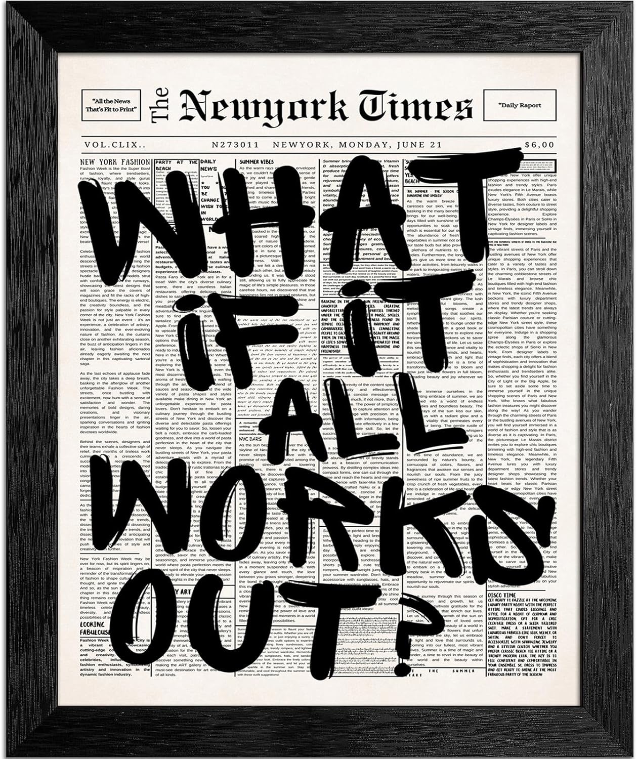 Skiennix 16x20 Inch Black Frame - "What If It All Works Out" Canvas Wall Art | Inspirational Motivational Decor