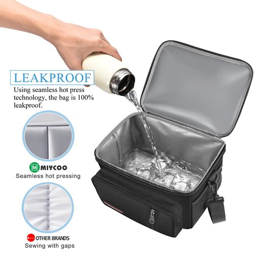 MIYCOO Lunch Bag for Men Women, Insulated Lunch Box Leakproof Cooler Tote, Reusable Soft Bag with Shoulder Strap for Work, Picnic, Beach & Travel, 12-Can (9L) -Black