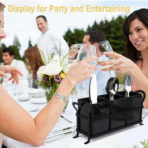 ECOIOU Cutlery Holder with Drain Holes, Dishwasher Safe Silverware Caddy for Party, Kitchen Counter, 3pcs Bins Set Countertop Utensil Holder for Spoons, Forks and Knives, Black