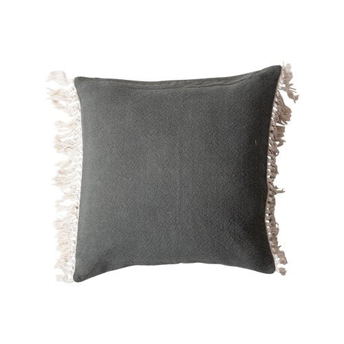 Creative Co-Op, Teal Soft Cotton Pillow with Fringe, White, Square, Natural