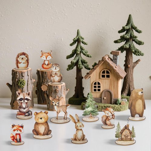 12 Pack Woodland Animals Baby Shower Decorations, Kid Forest Happy Birthday Decoration Centerpieces for Tables Woodland Nursery Animal Decor Home Office Farmhouse