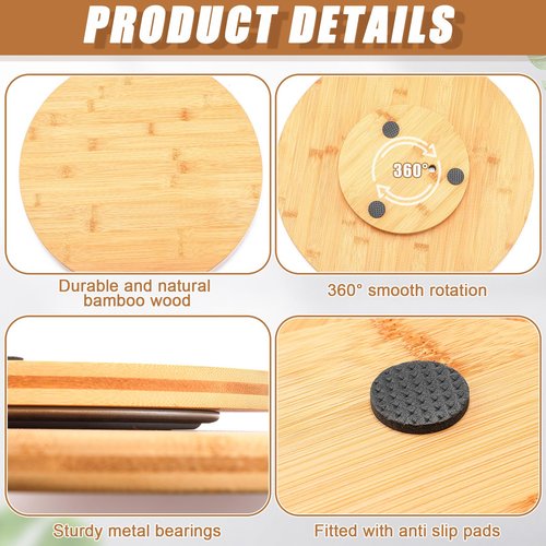 Nitial 2 Pack Bamboo Wood Lazy Susan Rotating Turntable Organizer Wooden Charcuterie Board Cheese Board Turntable for Dining Table Kitchen Cabinet Countertop Pantry Storage (16 Inch)
