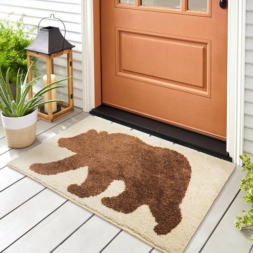 Teenyyou Bear Bathroom Rugs Non Slip Soft Rustic Cabin Lodge Rug Farmhouse Bathroom Bear Mat Absorbent Carpets Floor Mat Decor for Home Kitchen Bedroom 17x29 Inch