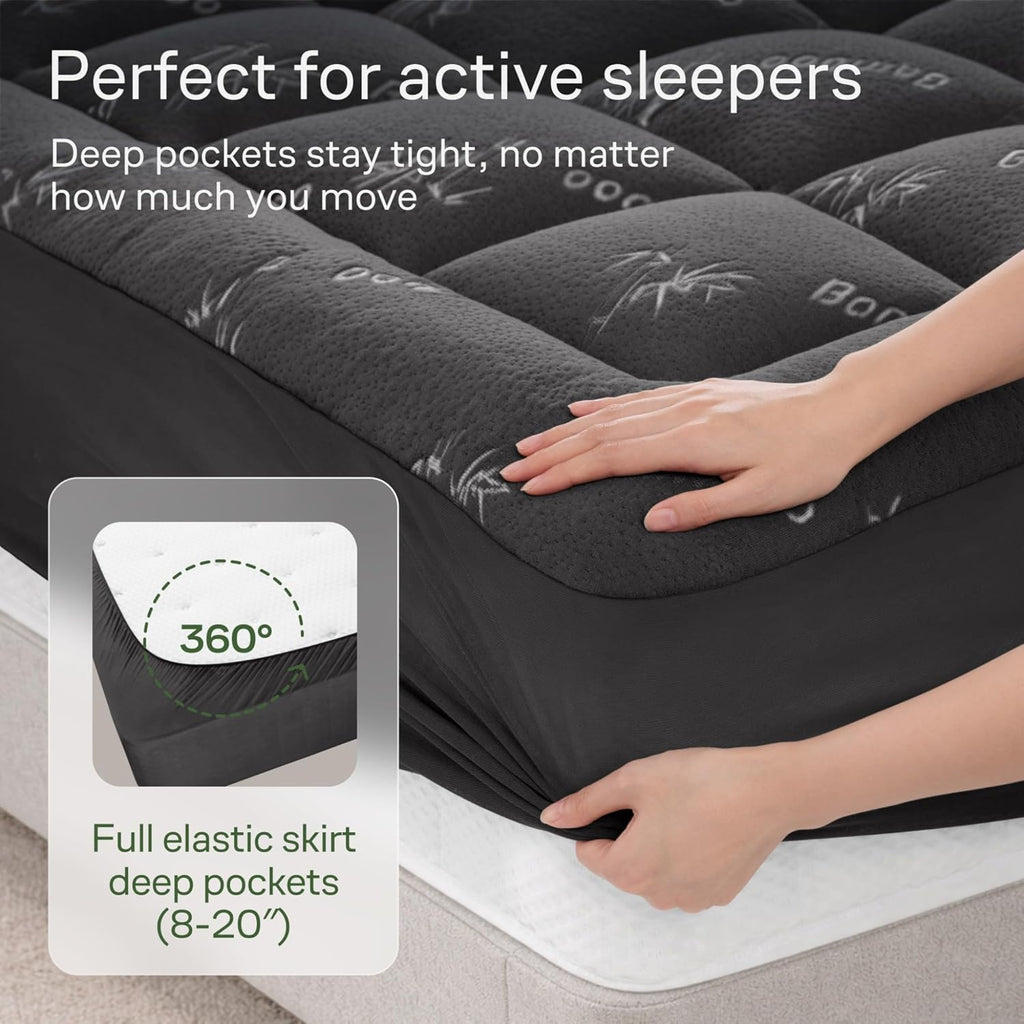 Skiennix Ultra Soft Full Size Mattress Topper - Bamboo Viscose Pillow Top for Cooling Comfort - Dark Gray