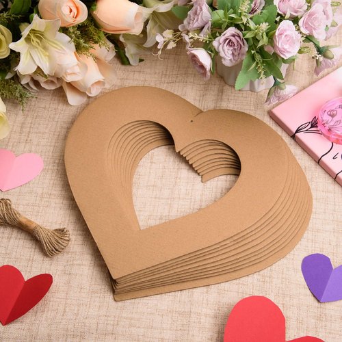 MixTeach 20 Pieces Valentine's Day Hanging Heart Wreaths Paper Large Heart Cardboard Wreath Hanging Ornaments Decorations with Hole Twine for Wedding DIY Craft Festival Valentine's Day Decoration