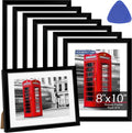HOMERHYME 8x10 Picture Frame Set of 8 - Black Photo Frames for Tabletop or Wall Display | Fits 5x7 with Mat or 8x10 Without