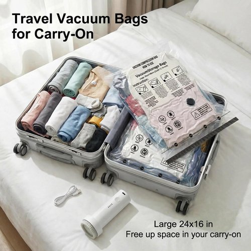 Yobobo Vacuum Seal Bags for Clothing: 9 Pack Small Travel Vacuum Bags for Luggage with Rechargeable Electric Pump - Space Saver for Carry-On Packing