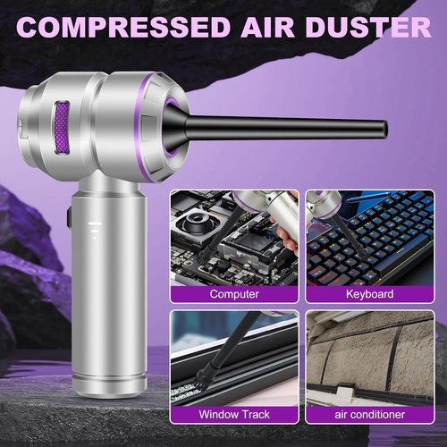 Handheld Car Vacuum - 18000PA High Power Cordless Mini Vacuum with 4-in-1 Functionality | Silver Grey & Purple