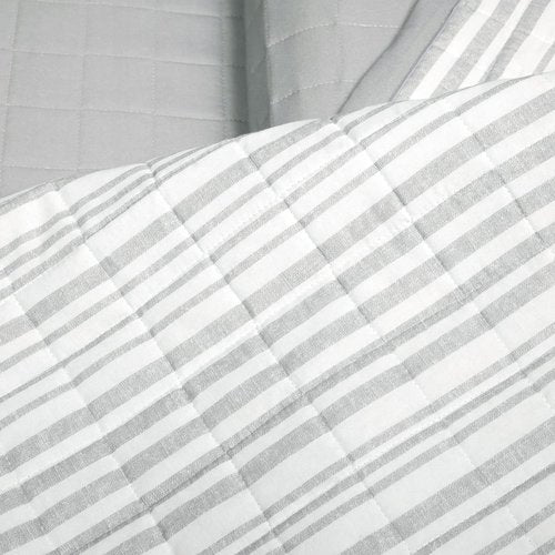Lush Decor Farmhouse Box Stitch and Stripe Oversized Reversible Cotton 3 Piece Quilt Set, Full/Queen, Gray