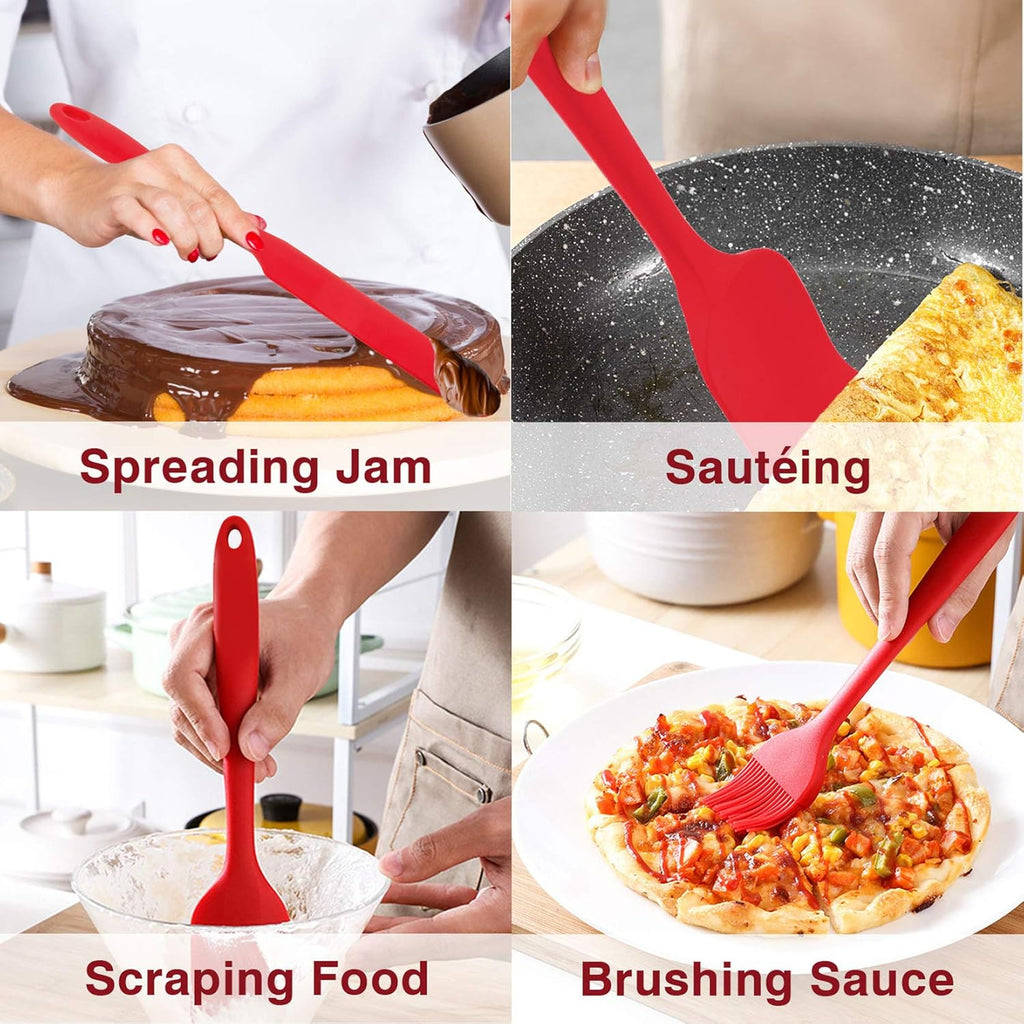 P&P CHEF Silicone Spatula Set - 7 Heat-Resistant Kitchen Utensils for Non-Stick Cooking | Flexible & Dishwasher Safe, Red