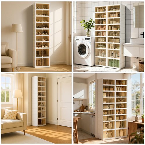 Tykacna Foldable Shoe Organizer Storage Box, Portable Extra Large Folding Shoe Rack for Closet, Shoe Storage Box with Magnetic Transparent Door and Wheels, 9 Layers 18 Grids with 4 Big Grids