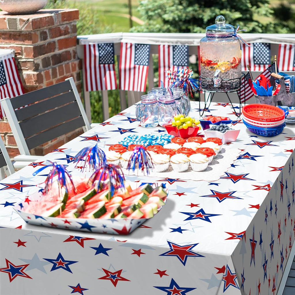 Patriotic Tablecloth by American Pride - 3 Pack Disposable Red, White & Blue Rectangle Covers | 54x108 Inch