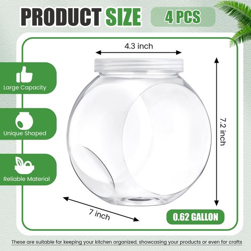 Willinglong 4 Pcs 80 oz Plastic Candy Jar with Lid for Candy Buffet Large Storage Jar Clear Food Storage Canisters Kitchen Countertop Container for Cookies Snacks Indoor Outdoor