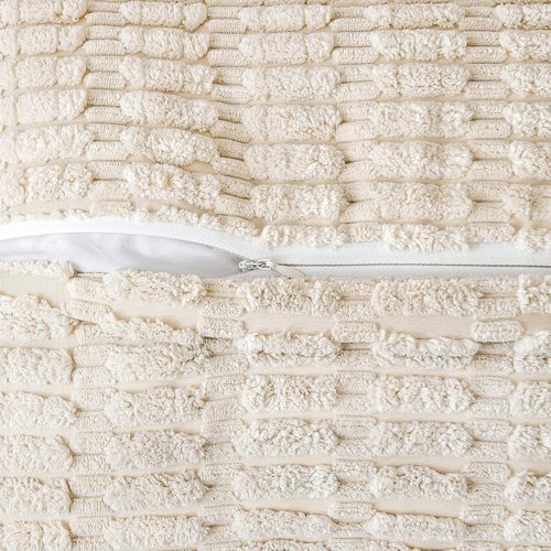 MIULEE Cream White Corduroy Throw Pillow Covers - Soft Striped Design | Set of 2, 18x18 Inch for Modern Boho Decor