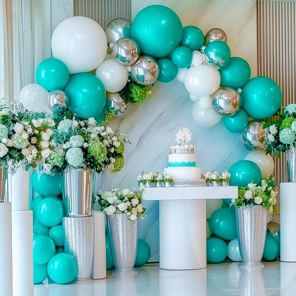 RUBFAC Teal Blue Balloons - 129-Piece Latex Garland Set for Birthdays, Weddings & Baby Showers | 5-18 Inch Sizes