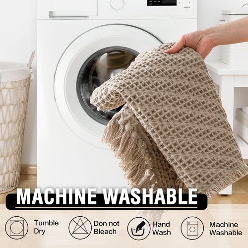 H.VERSAILTEX Waffle Bath Runner Rug Long Bath Mat Super Absorbent Boho Bath Rugs Non Slip Bath Runner for Bathroom Floor Machine Washable Dry Fast Bathroom Rugs with Tassels, 24" x 60", Irish Cream