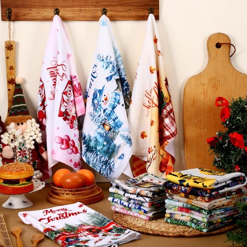 FuWeave 12 Pcs Seasonal Kitchen Towels Set for All Holidays Spring Easter Irish Hand Dish Tea Towels Bulk Absorbent Dishcloths Housewarming Gift for Cooking Kitchen Bathroom(Fresh Style)
