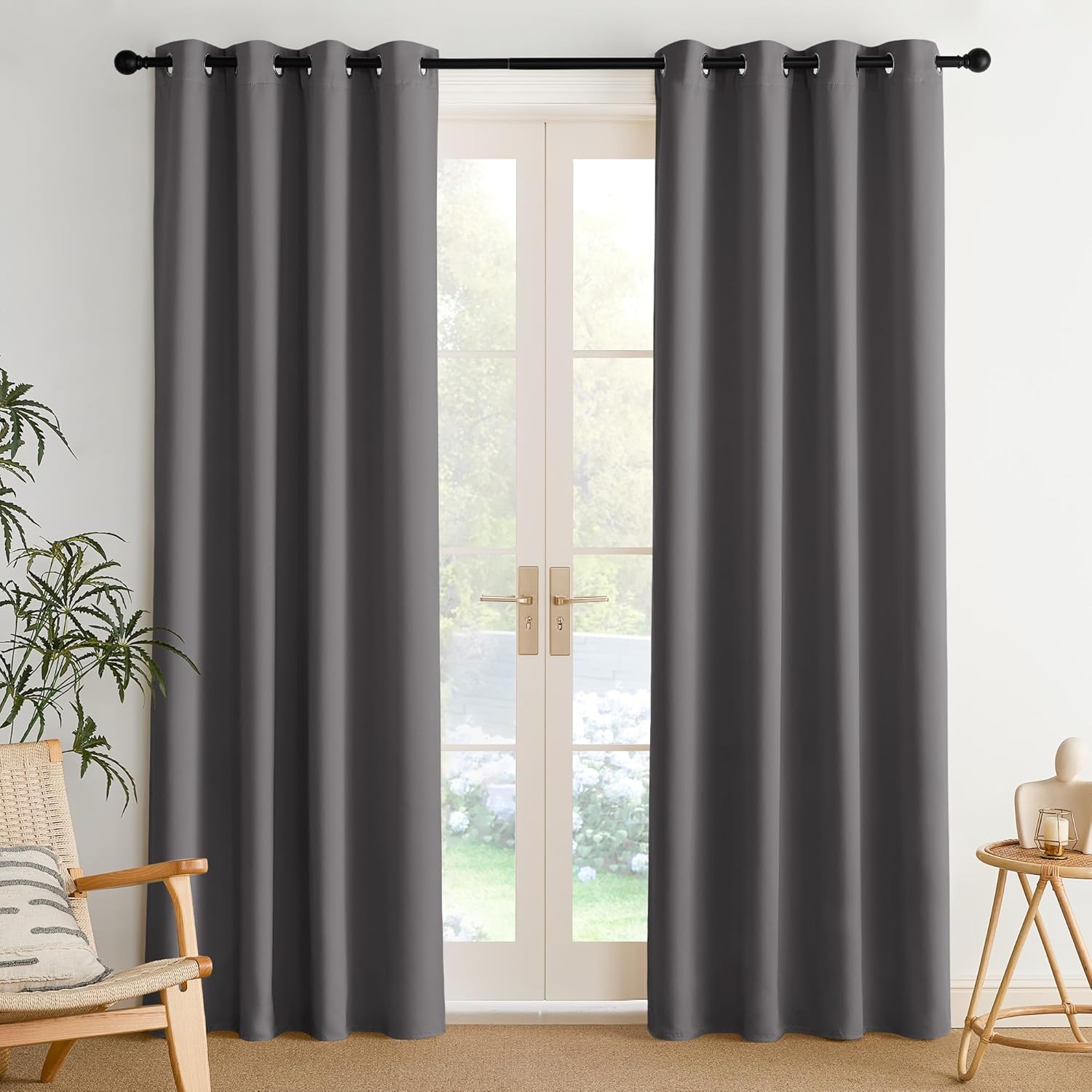 NICETOWN Room Darkening Curtains - Grey Drapery Panels, 2-Pack | W52 x L84 for Ultimate Light Control