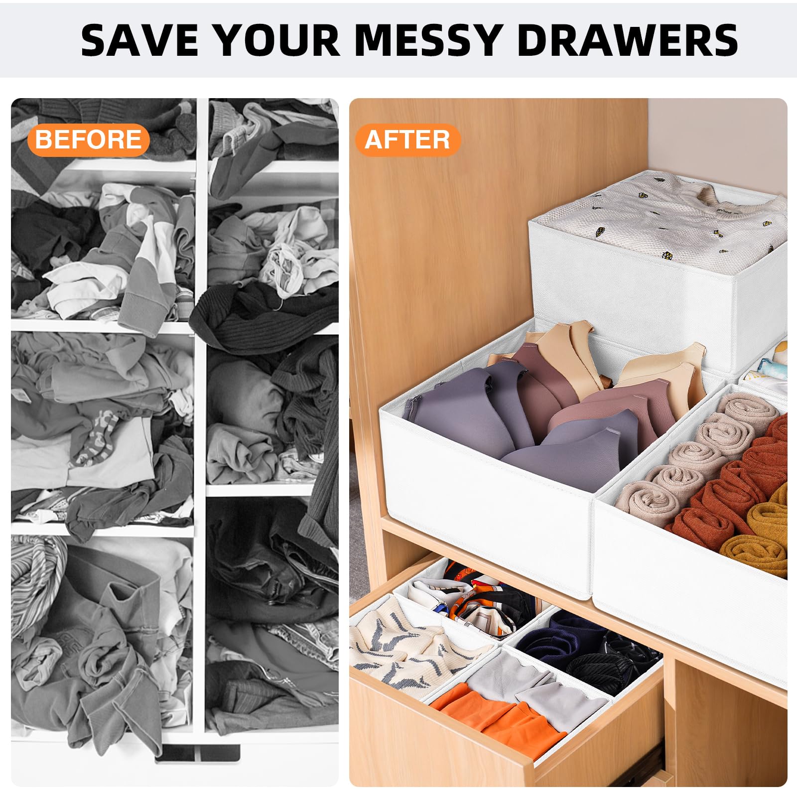 【FAMILY PACK】Drawer Organizer Clothes, 20 Pack Dresser Organizer Bins for Baby Clothes - Underwear Bra Sock Organizer - Fabric Closet Organization and Storage Dividers for Nursery Bedroom Dorm
