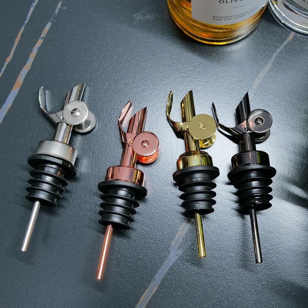 Olive Oil Dispenser Spout, Weighted Liquor Pour Spout, Syrup Dispenser Spout, Stainless Steel Automatic Pour Spouts for Liquor Bottles, Oil Bottles, Vinegar 8 Pack Rose Golden