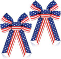 MuPera Patriotic Bow Set - 6 Pcs Red, White & Blue Wreath Bows for Independence Day Decor