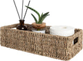 StorageWorks Seagrass Baskets - Stylish Bathroom Decor Box with Handles | 14.25"L x 6.5"W x 3.75"H