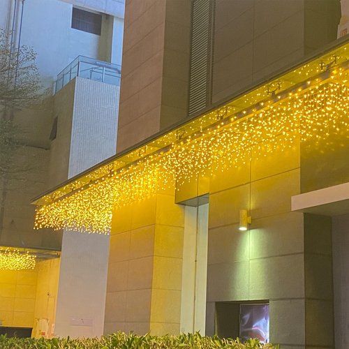FATONESA LED Icicle Christmas Lights, 13FT 120 LEDs 8 Modes Extendable Eaves Short Curtain Twinkle Dangling Fairy String Lights for Indoor Party Wedding Outdoor Decorations, Warm White, 4M06