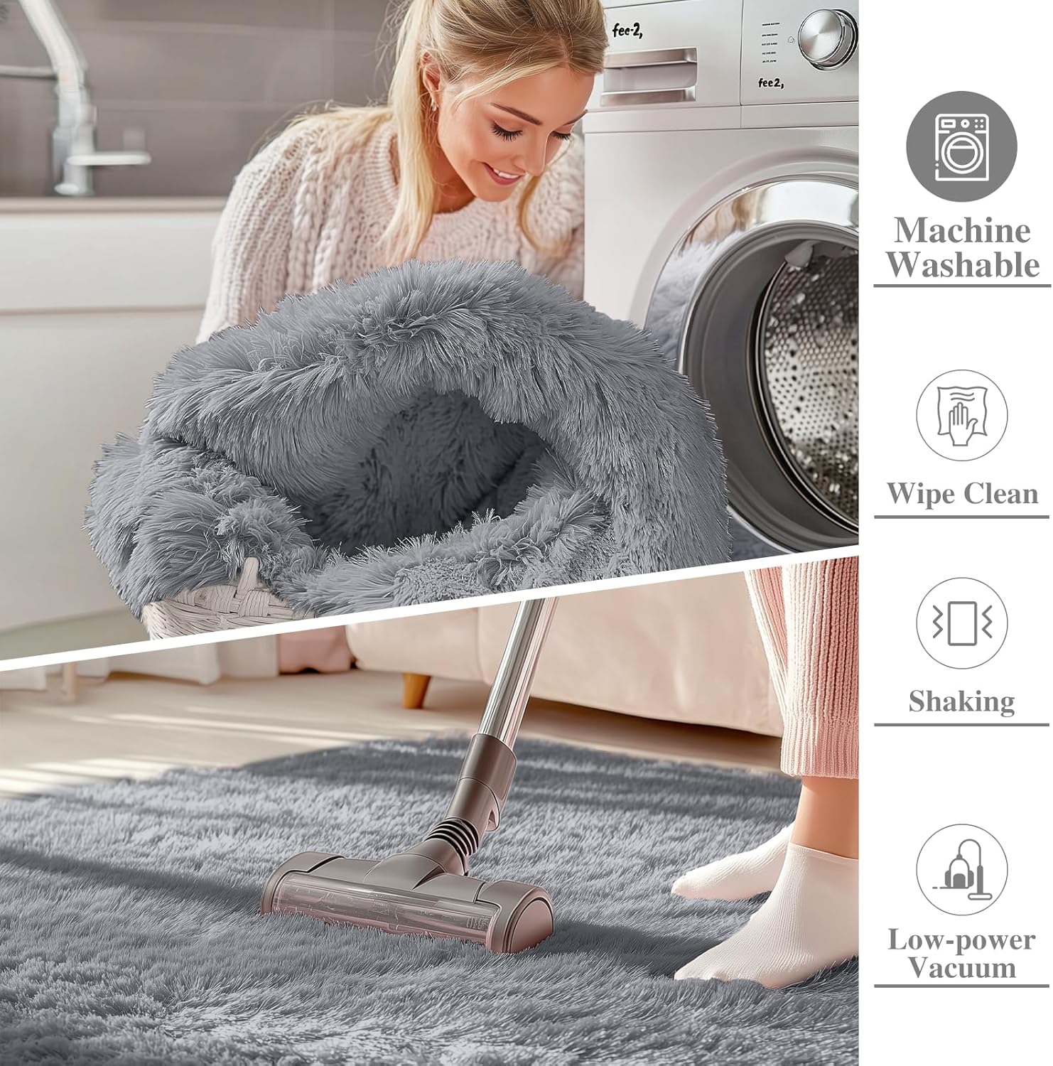 OLANLY 3x6 Machine Washable Runner Rug - Soft Fluffy Shaggy Carpet for Bedroom & Hallway | Light Grey