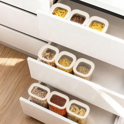 Urban Green Glass Food Storage Jar with Glass Lid in Square Shape, Food Canister Set with Airtight Lids, Pantry Jars for Kitchen Organization, Food Storage Containers in Set of 6