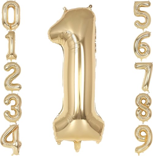 Champagne Gold Large Number 1 Balloon - 40 Inch Light Gold Foil Mylar for 1st Birthday & Anniversary Celebrations