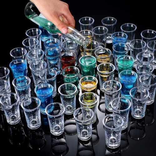Zubebe 150 Pcs 1.2oz Acrylic Shot Glasses Set with Heavy Base Plastic Clear Round Small Shot Glasses, Bulk for Party Cocktail Vodka Espressos Liqueurs Tequila and Desserts
