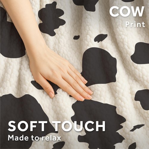 Sunbeam Electric Heated Throw Blanket Royal Faux Fur Fast Heating 4 Heat Settings 4-Hour Auto Shut-Off Rich and Ultra Silky Cow Print 50" × 60"